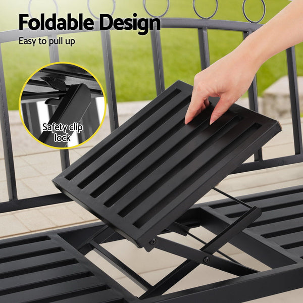 Gardeon Outdoor Garden Bench Seat Loveseat Steel Foldable Table Patio Furniture Black Gardeon