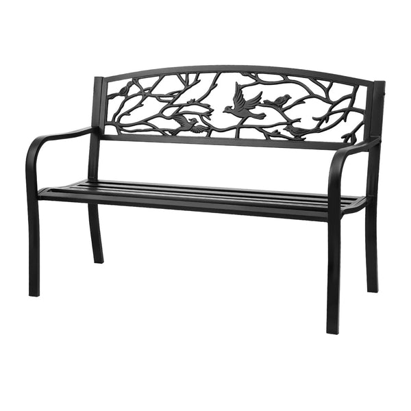 Gardeon Outdoor Bench Seat Garden Steel Outdoor Furniture 3 Seater Park Black Gardeon