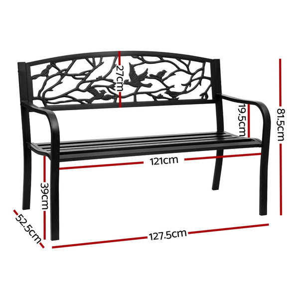 Gardeon Outdoor Bench Seat Garden Steel Outdoor Furniture 3 Seater Park Black Gardeon