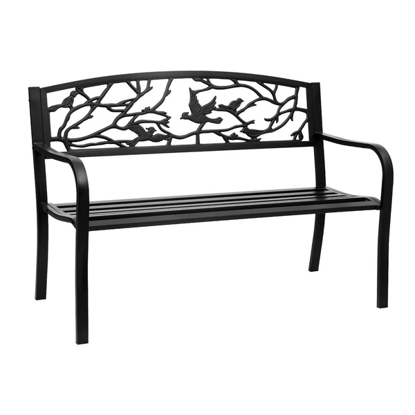 Gardeon Outdoor Bench Seat Garden Steel Outdoor Furniture 3 Seater Park Black Gardeon