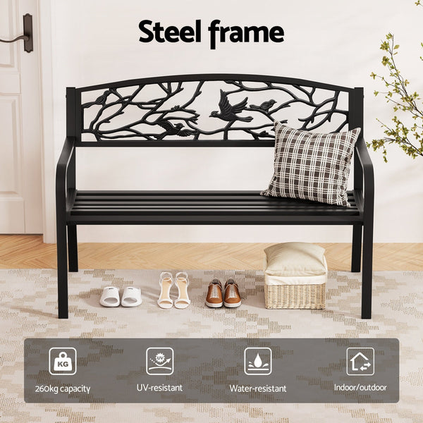 Gardeon Outdoor Bench Seat Garden Steel Outdoor Furniture 3 Seater Park Black Gardeon