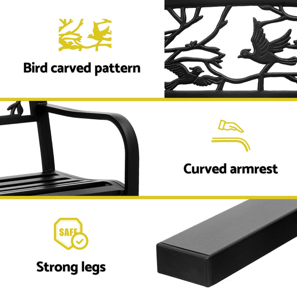 Gardeon Outdoor Bench Seat Garden Steel Outdoor Furniture 3 Seater Park Black Gardeon