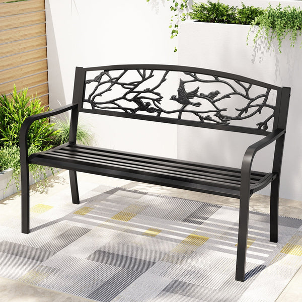 Gardeon Outdoor Bench Seat Garden Steel Outdoor Furniture 3 Seater Park Black Gardeon