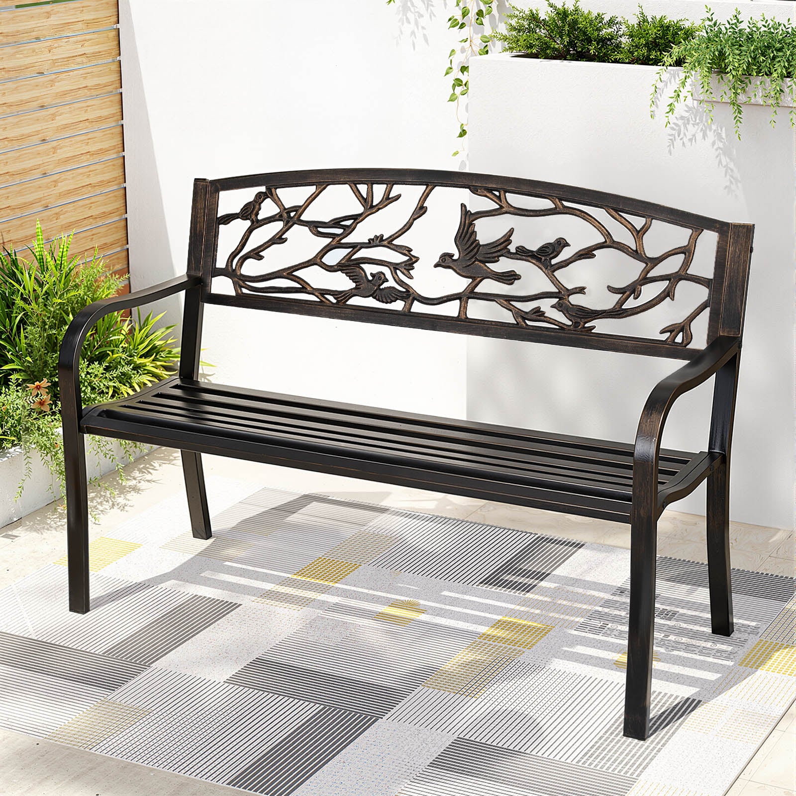 Gardeon Outdoor Bench Seat Garden Steel Outdoor Furniture 3 Seater Park Bronze Awezingly