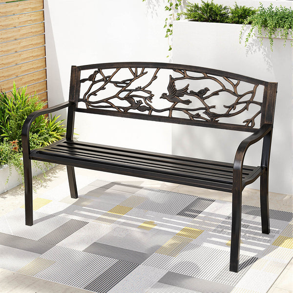 Gardeon Outdoor Bench Seat Garden Steel Outdoor Furniture 3 Seater Park Bronze Awezingly