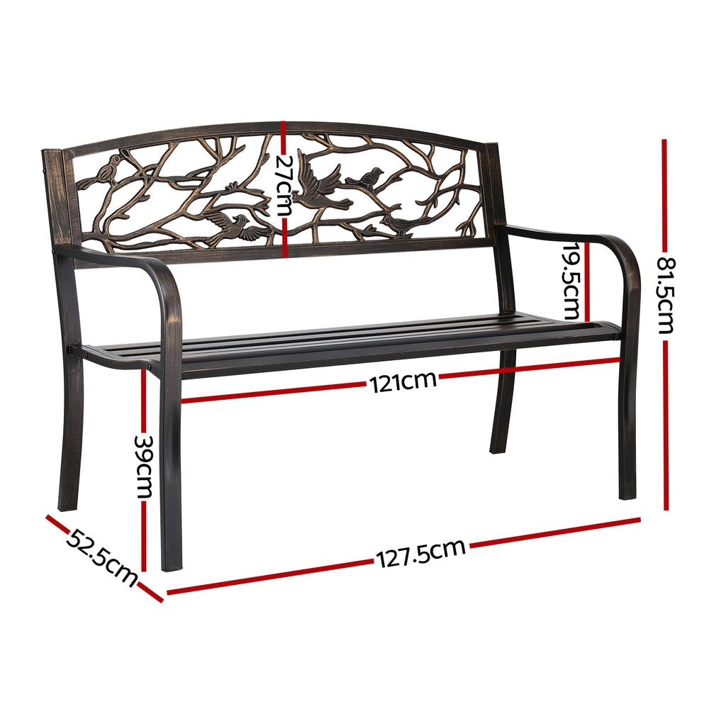 Gardeon Outdoor Bench Seat Garden Steel Outdoor Furniture 3 Seater Park Bronze Awezingly