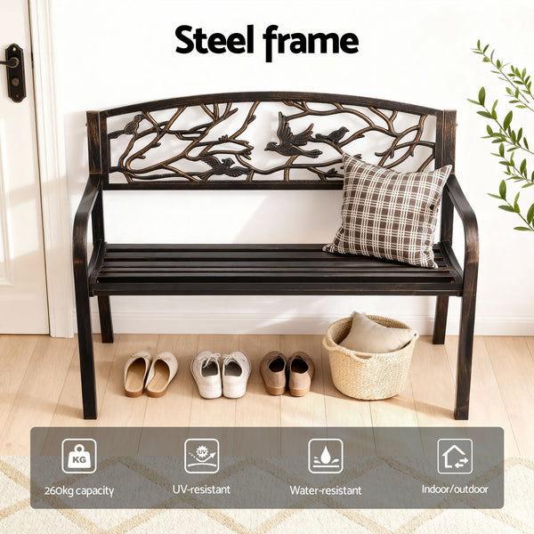 Gardeon Outdoor Bench Seat Garden Steel Outdoor Furniture 3 Seater Park Bronze Awezingly