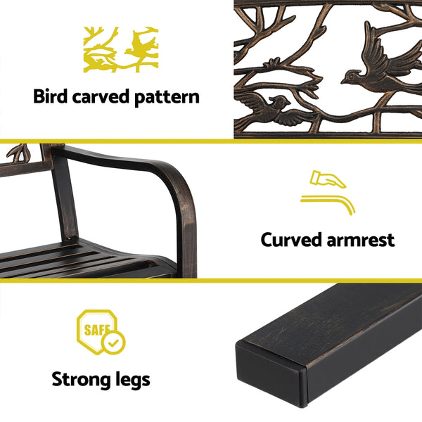 Gardeon Outdoor Bench Seat Garden Steel Outdoor Furniture 3 Seater Park Bronze Awezingly