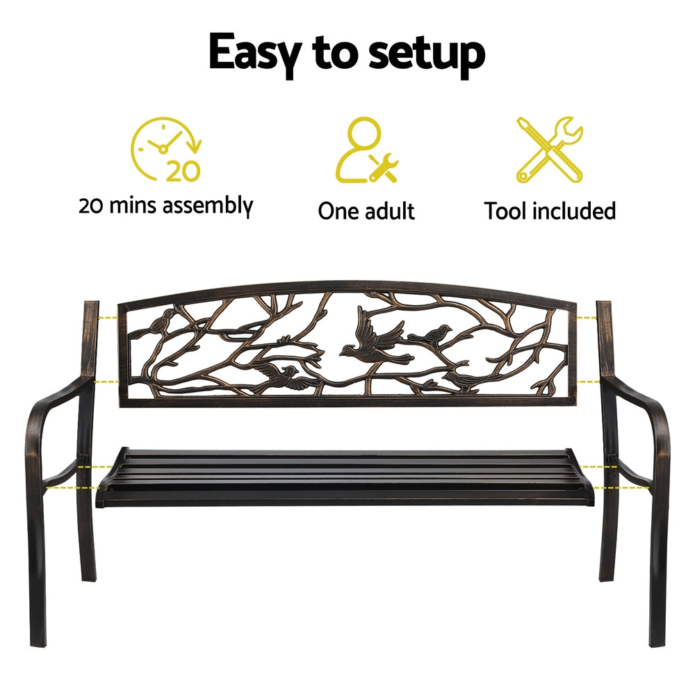 Gardeon Outdoor Bench Seat Garden Steel Outdoor Furniture 3 Seater Park Bronze Awezingly