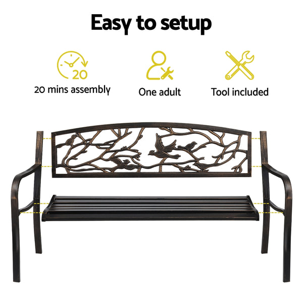 Gardeon Outdoor Bench Seat Garden Steel Outdoor Furniture 3 Seater Park Bronze Awezingly