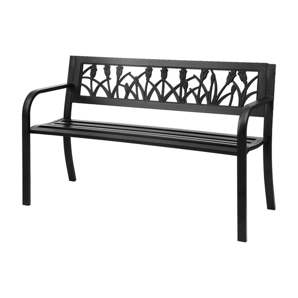 Gardeon Outdoor Garden Bench Seat Outdoor Furniture Steel 2 Seater Park Black Gardeon