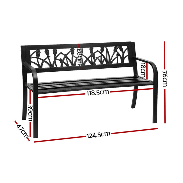 Gardeon Outdoor Garden Bench Seat Outdoor Furniture Steel 2 Seater Park Black Gardeon