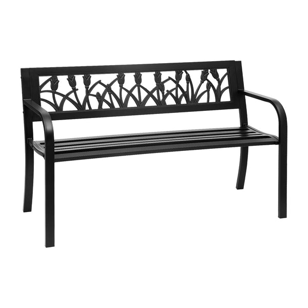 Gardeon Outdoor Garden Bench Seat Outdoor Furniture Steel 2 Seater Park Black Gardeon