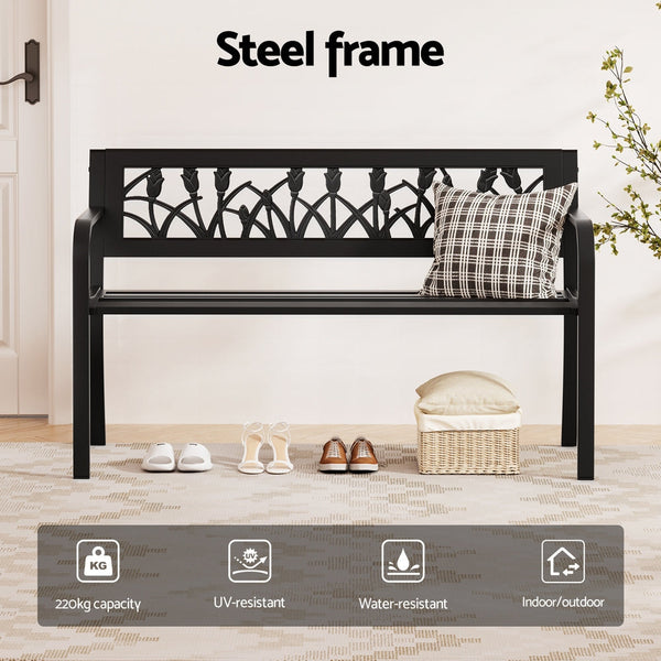 Gardeon Outdoor Garden Bench Seat Outdoor Furniture Steel 2 Seater Park Black Gardeon