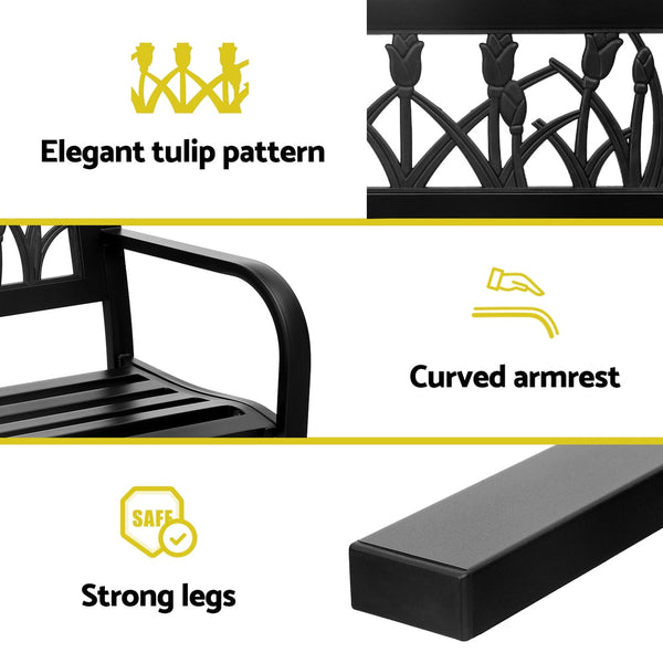 Gardeon Outdoor Garden Bench Seat Outdoor Furniture Steel 2 Seater Park Black Gardeon