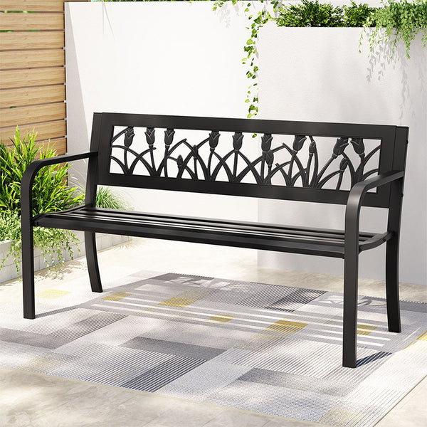 Gardeon Outdoor Garden Bench Seat Outdoor Furniture Steel 2 Seater Park Black Gardeon