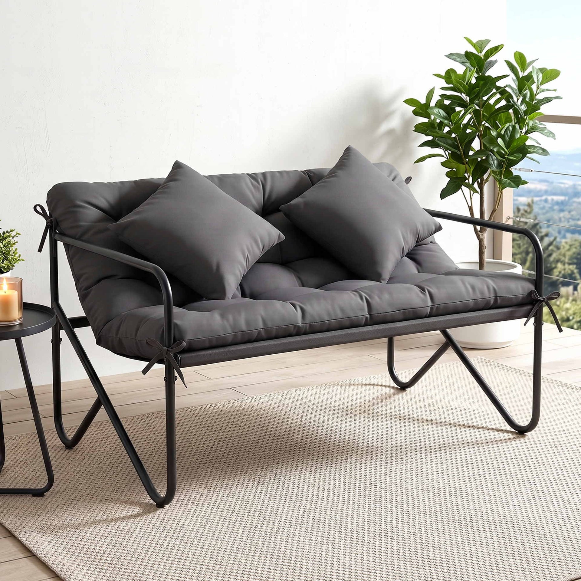 Gardeon Garden Bench 2 Seater Outdoor Bench Metal with Cushion 118cm Black Awezingly