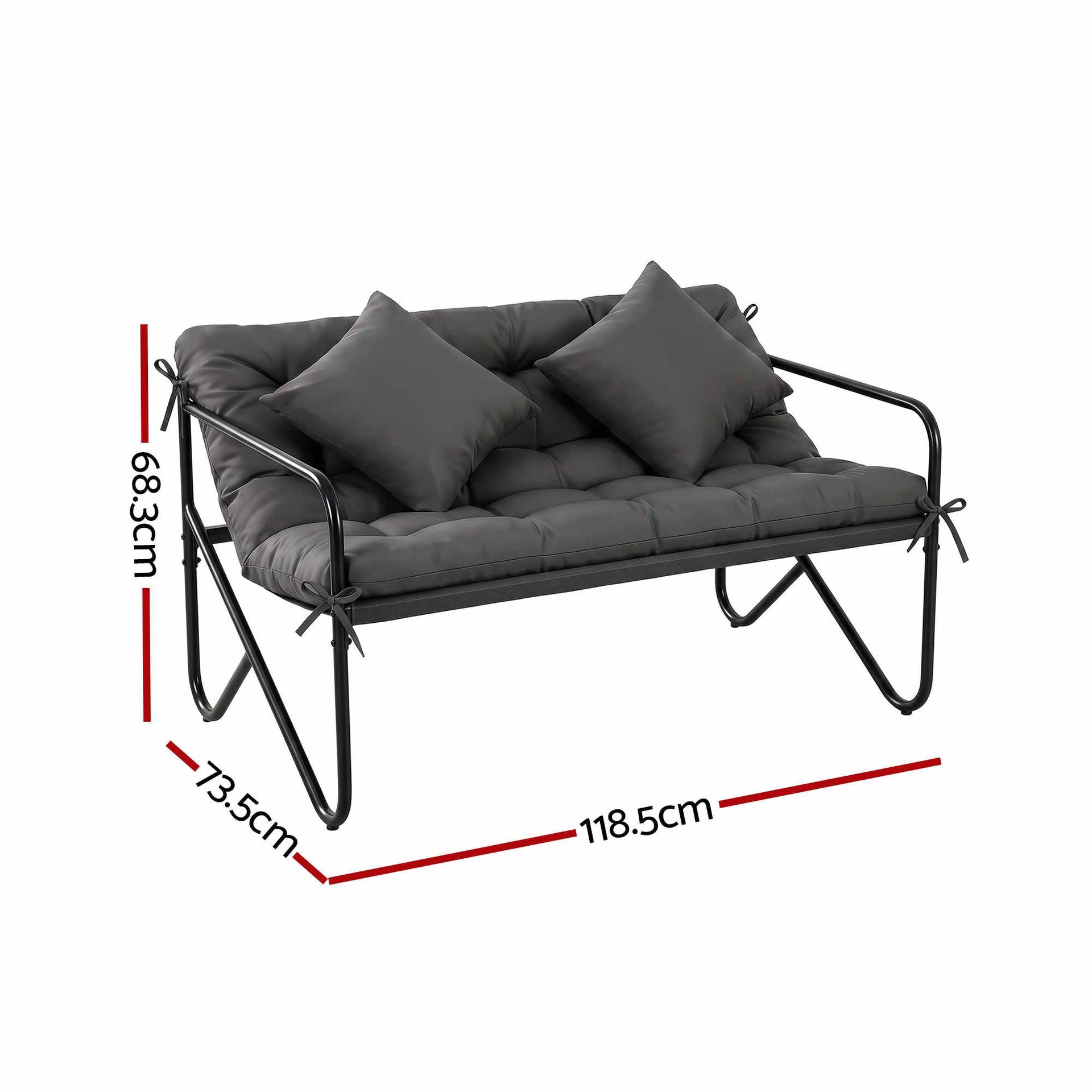 Gardeon Garden Bench 2 Seater Outdoor Bench Metal with Cushion 118cm Black Awezingly