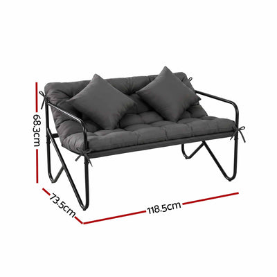 Gardeon Garden Bench 2 Seater Outdoor Bench Metal with Cushion 118cm Black