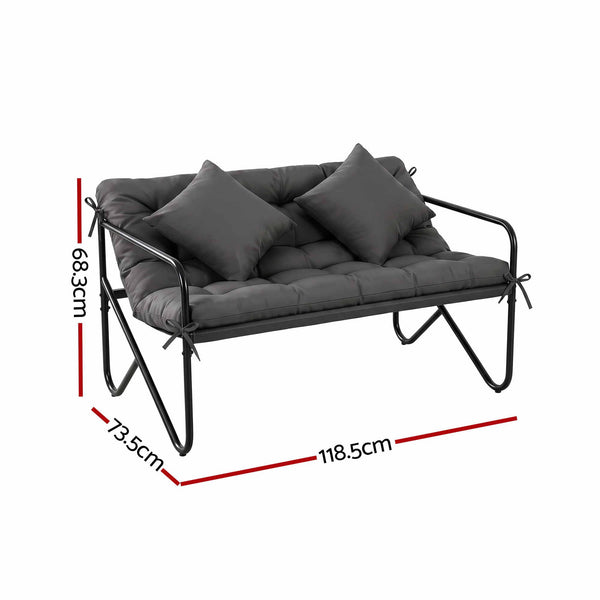 Gardeon Garden Bench 2 Seater Outdoor Bench Metal with Cushion 118cm Black Awezingly
