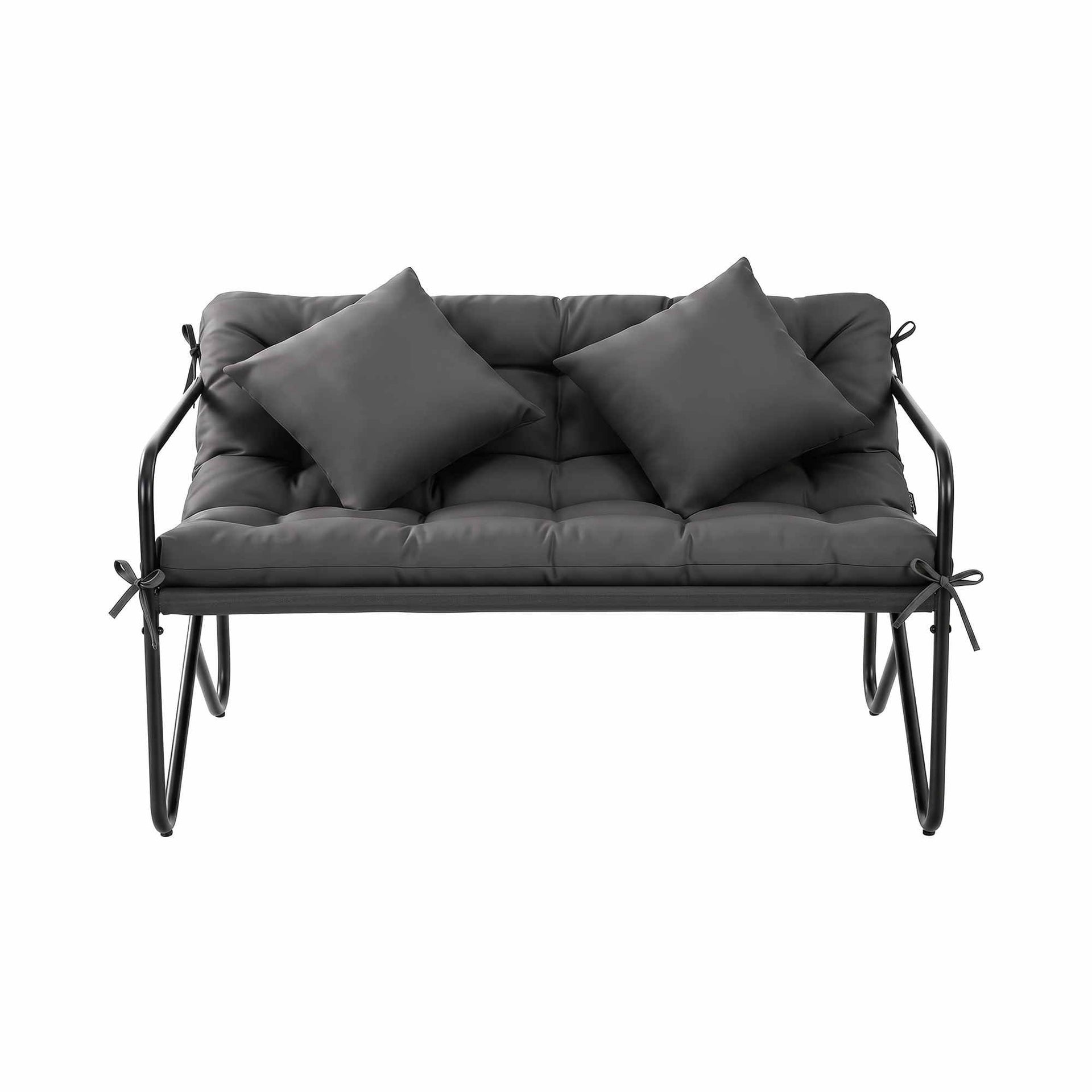 Gardeon Garden Bench 2 Seater Outdoor Bench Metal with Cushion 118cm Black Awezingly