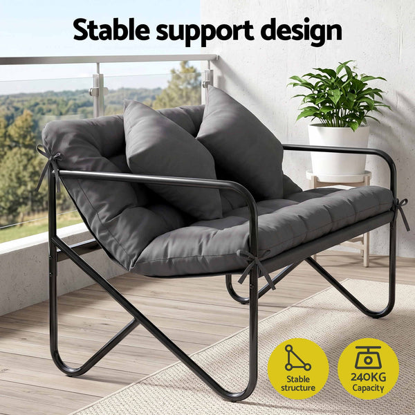 Gardeon Garden Bench 2 Seater Outdoor Bench Metal with Cushion 118cm Black Awezingly
