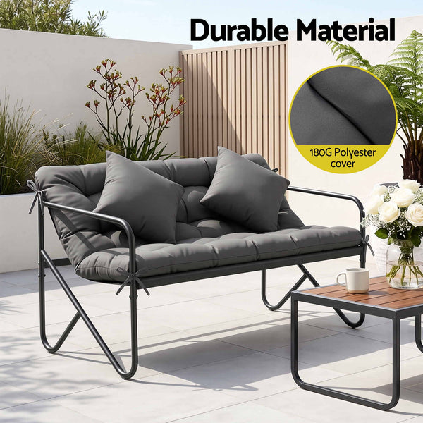 Gardeon Garden Bench 2 Seater Outdoor Bench Metal with Cushion 118cm Black Awezingly