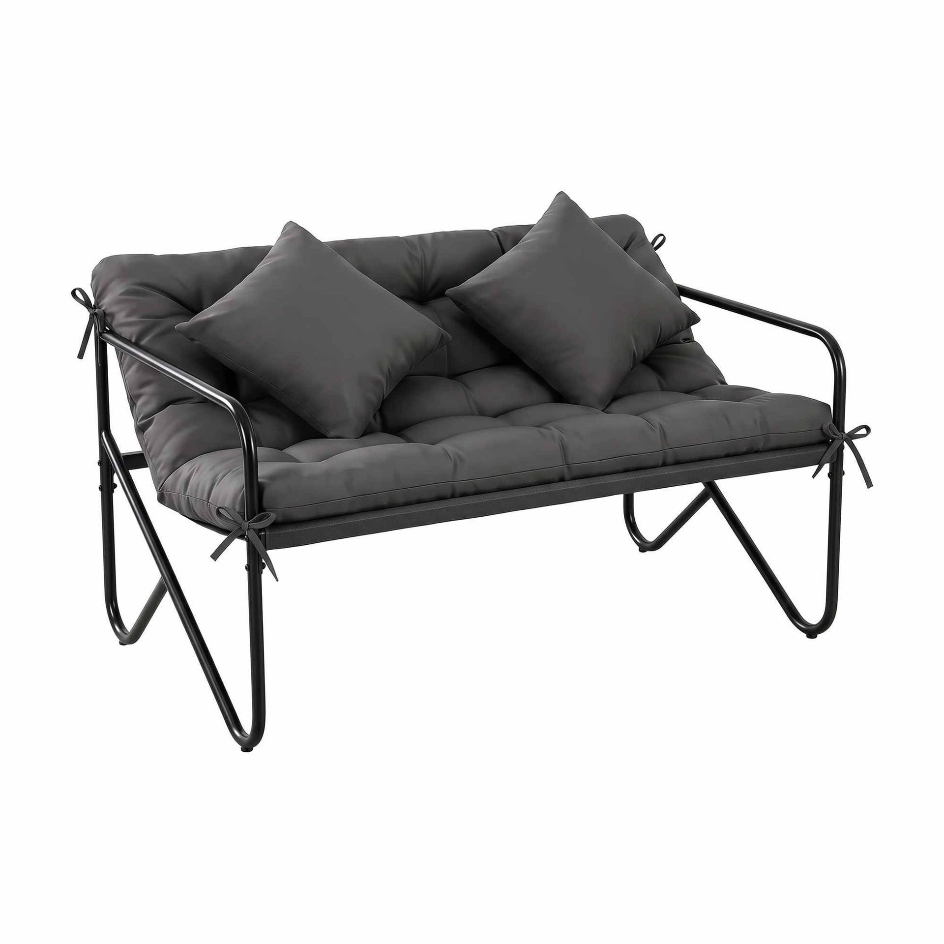 Gardeon Garden Bench 2 Seater Outdoor Bench Metal with Cushion 118cm Black Awezingly