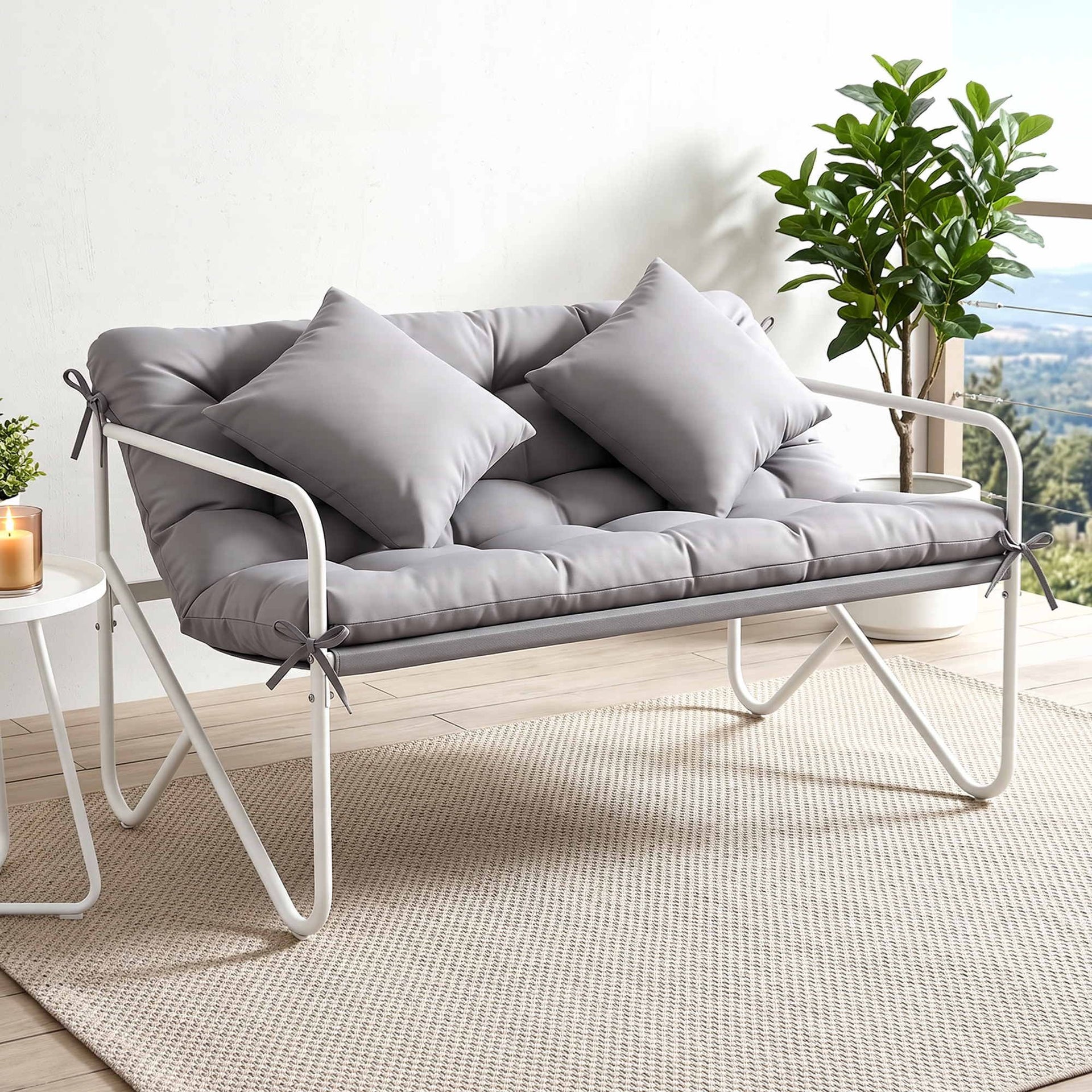 Gardeon Garden Bench 2 Seater Outdoor Bench Metal with Cushion 118cm Grey Awezingly
