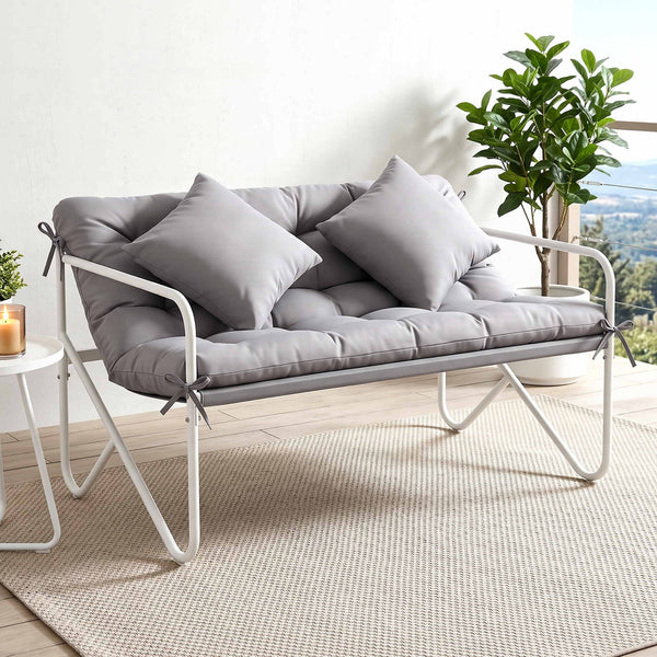 Gardeon Garden Bench 2 Seater Outdoor Bench Metal with Cushion 118cm Grey Awezingly