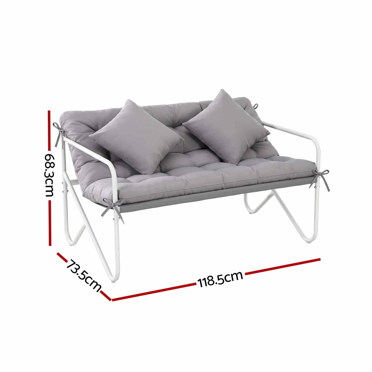 Gardeon Garden Bench 2 Seater Outdoor Bench Metal with Cushion 118cm Grey Awezingly