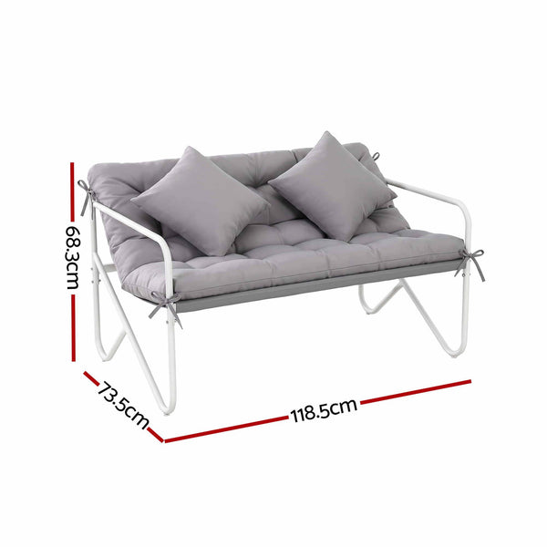 Gardeon Garden Bench 2 Seater Outdoor Bench Metal with Cushion 118cm Grey Awezingly