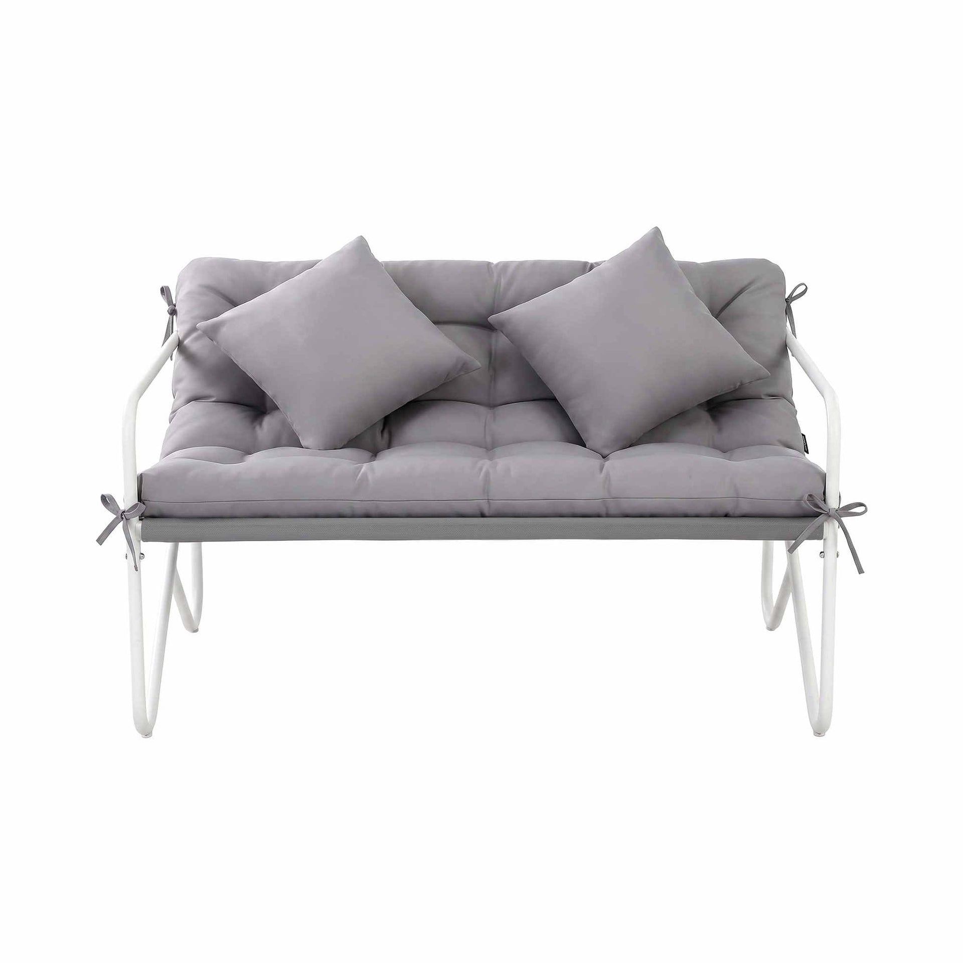 Gardeon Garden Bench 2 Seater Outdoor Bench Metal with Cushion 118cm Grey Awezingly