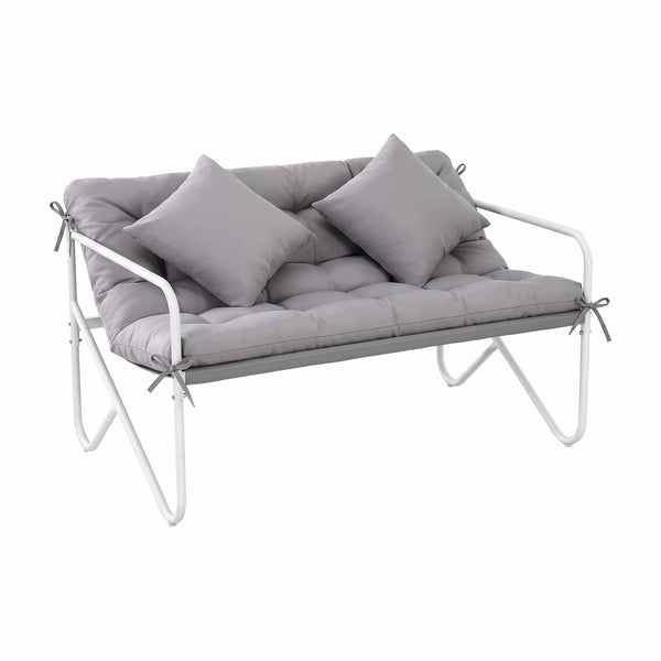 Gardeon Garden Bench 2 Seater Outdoor Bench Metal with Cushion 118cm Grey Awezingly