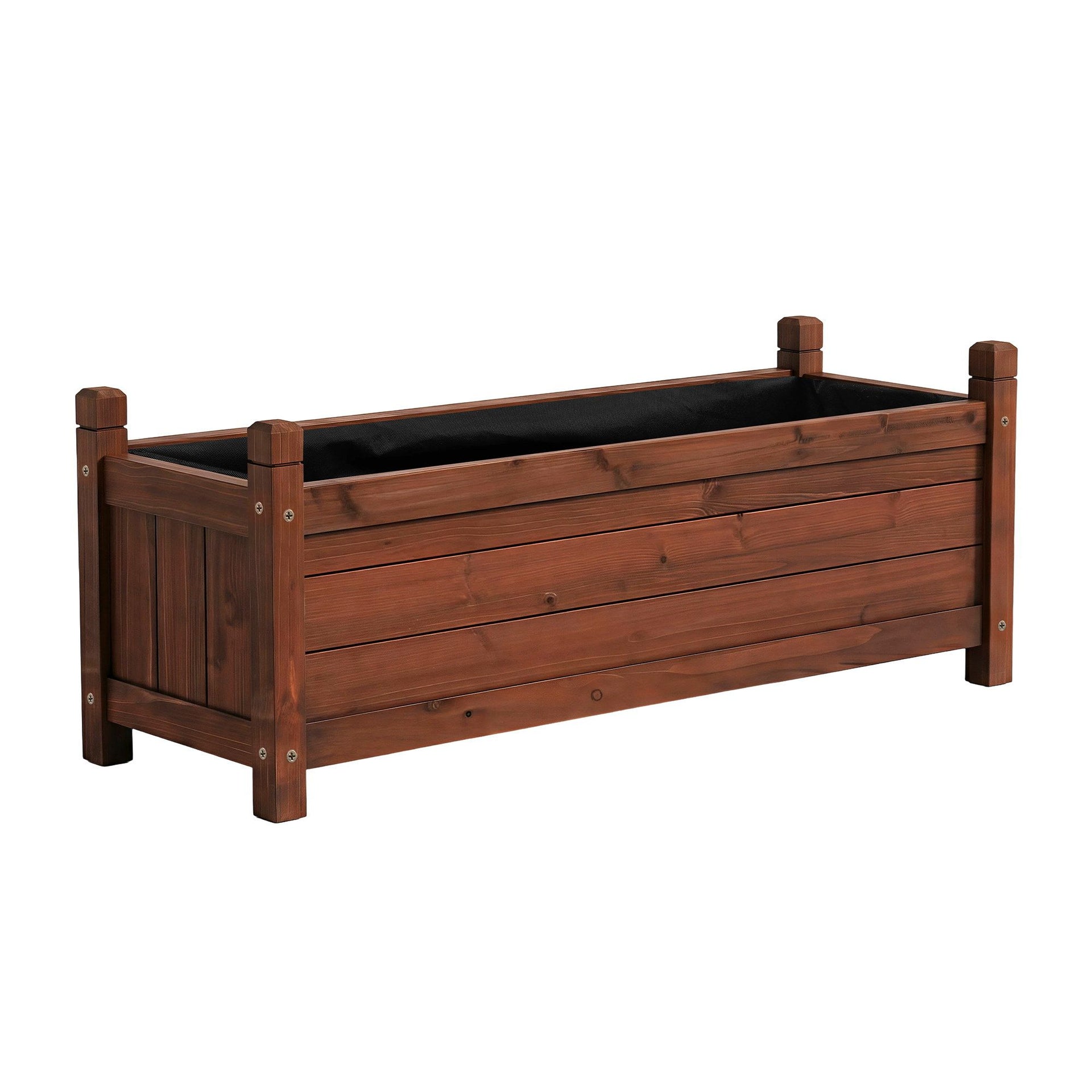 Green Fingers Garden Bed Wooden Planter Box Raised Container Growing 90x30x33cm Brown Awezingly