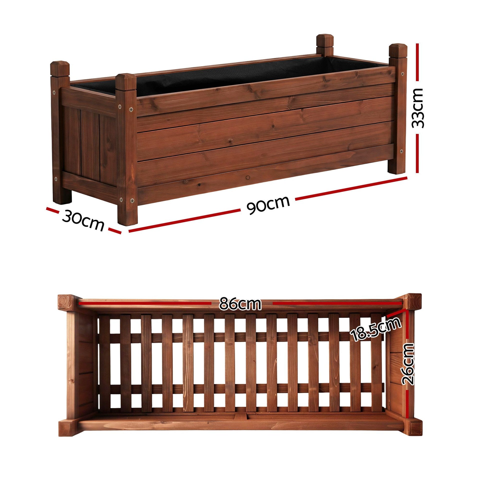 Green Fingers Garden Bed Wooden Planter Box Raised Container Growing 90x30x33cm Brown Awezingly
