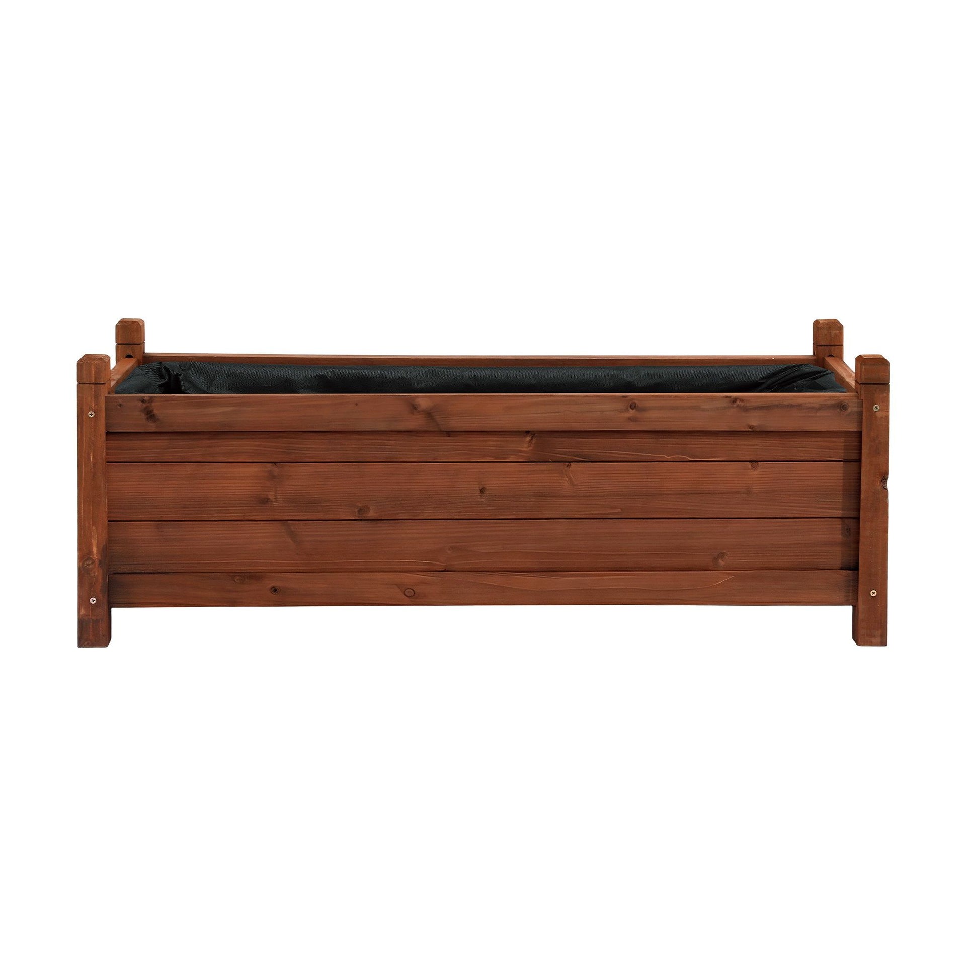 Green Fingers Garden Bed Wooden Planter Box Raised Container Growing 90x30x33cm Brown Awezingly