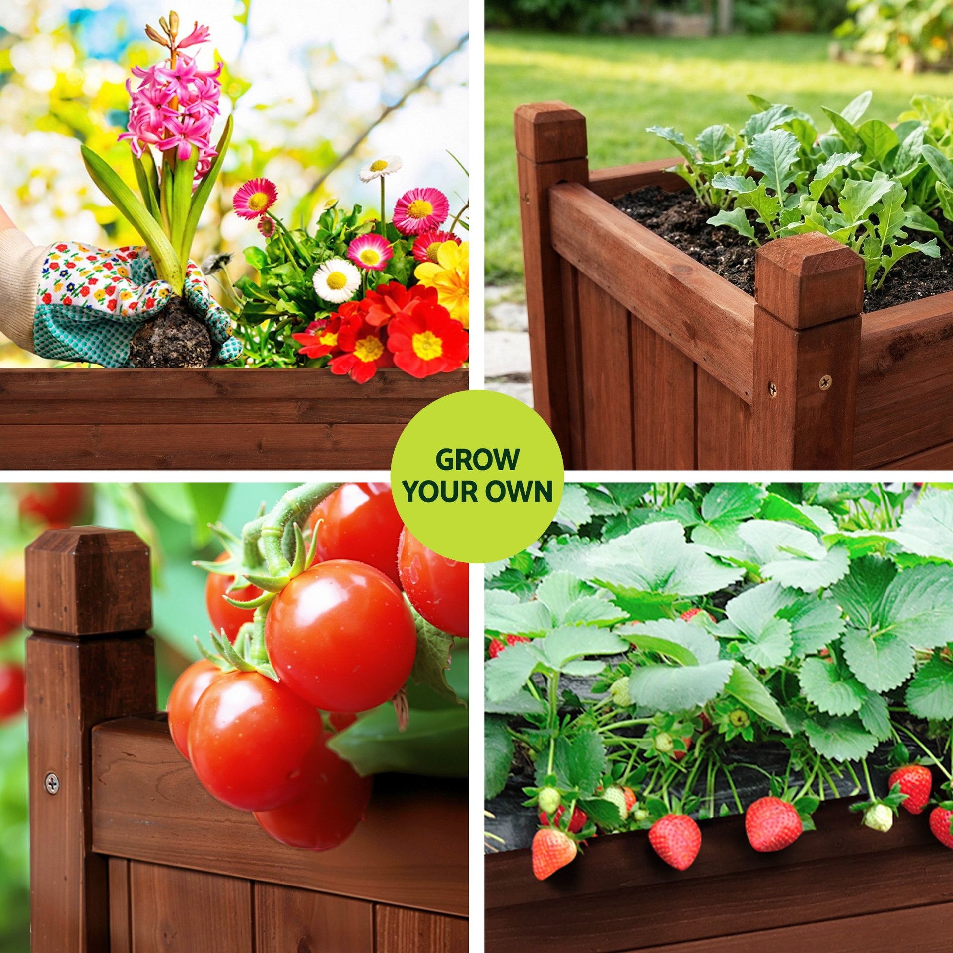 Green Fingers Garden Bed Wooden Planter Box Raised Container Growing 90x30x33cm Brown Awezingly