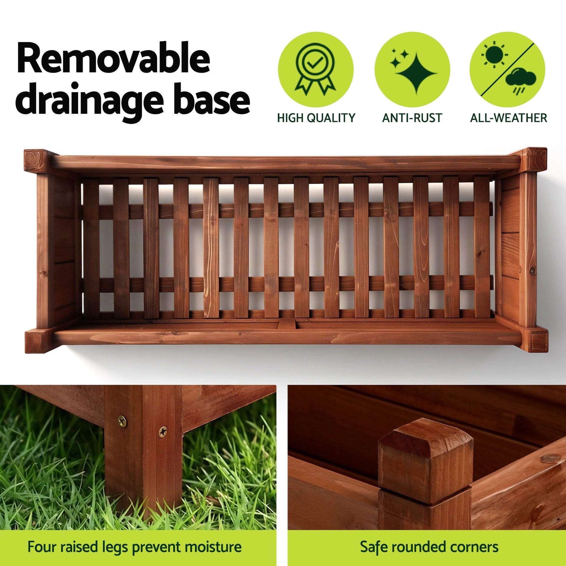 Green Fingers Garden Bed Wooden Planter Box Raised Container Growing 90x30x33cm Brown Awezingly