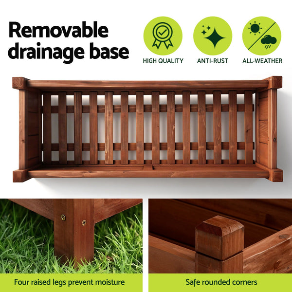 Green Fingers Garden Bed Wooden Planter Box Raised Container Growing 90x30x33cm Brown Awezingly