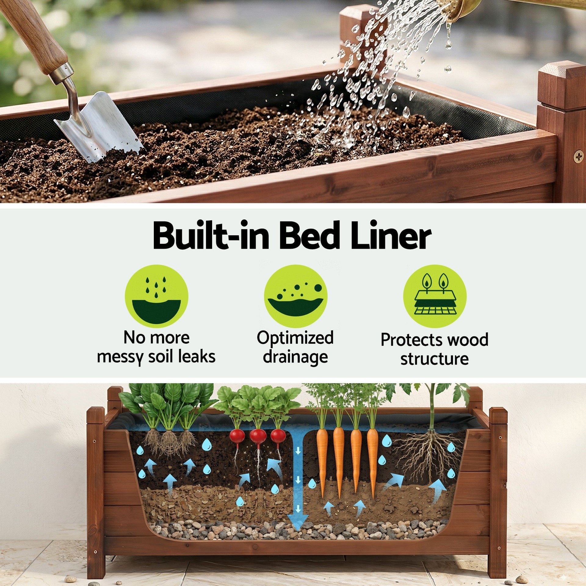 Green Fingers Garden Bed Wooden Planter Box Raised Container Growing 90x30x33cm Brown Awezingly