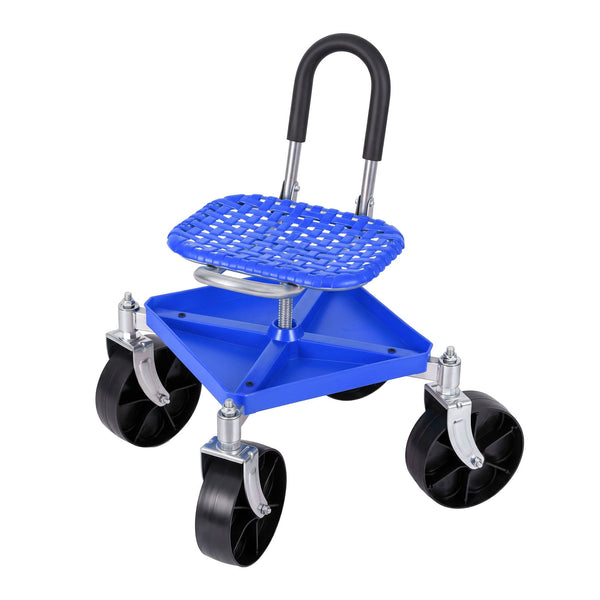 Gardeon Garden Cart Seat Rolling Stool 360 Swivel Height Adjustable Heavy Duty Blue Awezingly