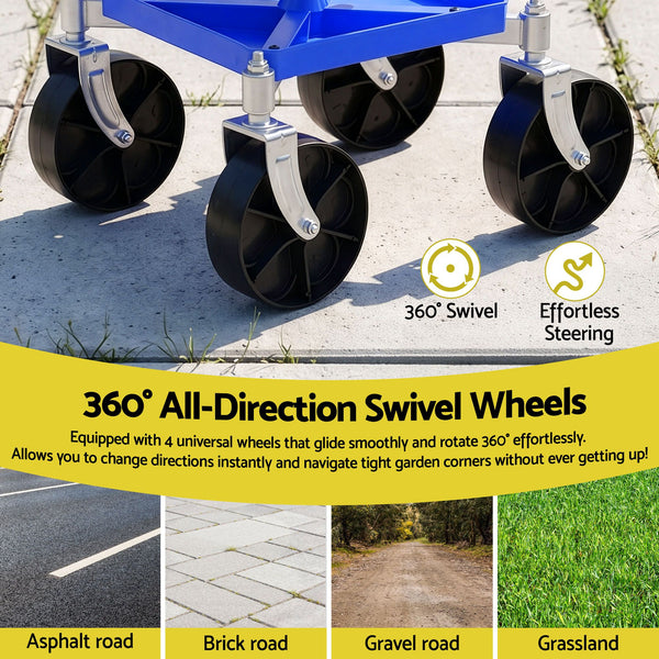 Gardeon Garden Cart Seat Rolling Stool 360 Swivel Height Adjustable Heavy Duty Blue Awezingly