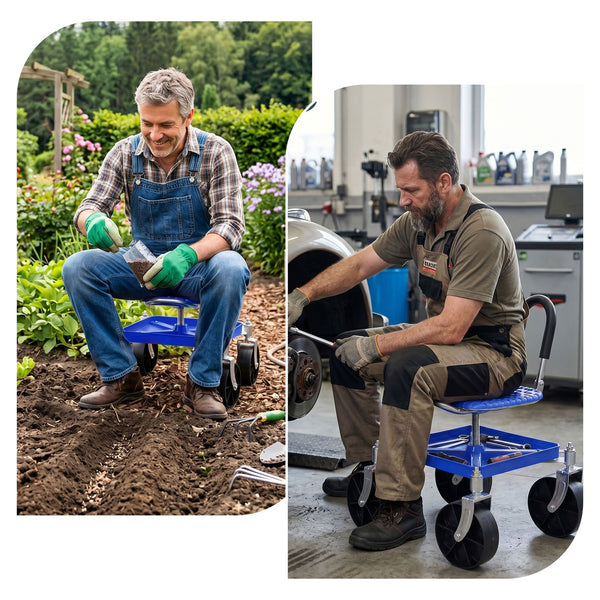 Gardeon Garden Cart Seat Rolling Stool 360 Swivel Height Adjustable Heavy Duty Blue Awezingly