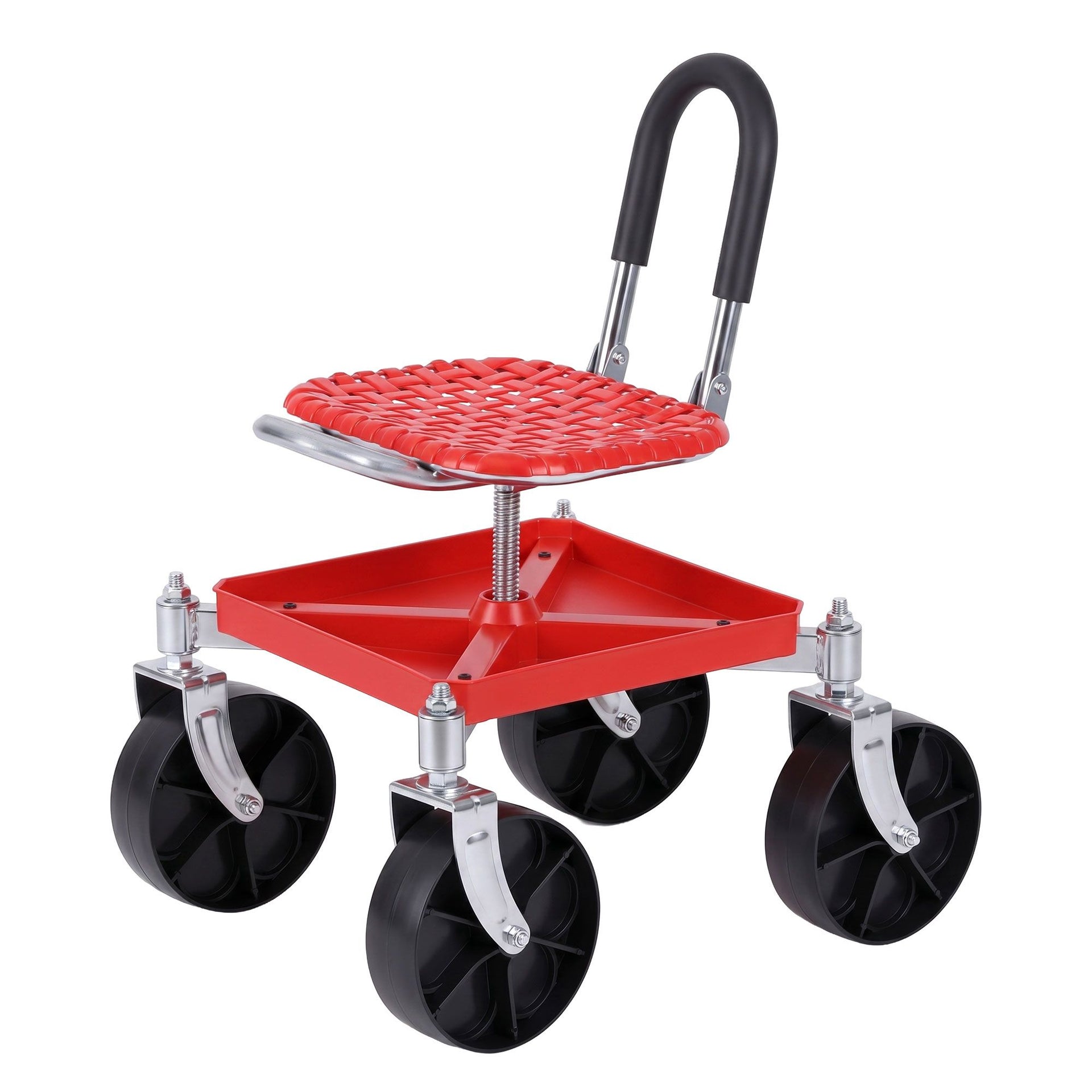 Gardeon Garden Cart Seat Rolling Stool 360 Swivel Height Adjustable Heavy Duty Red Awezingly