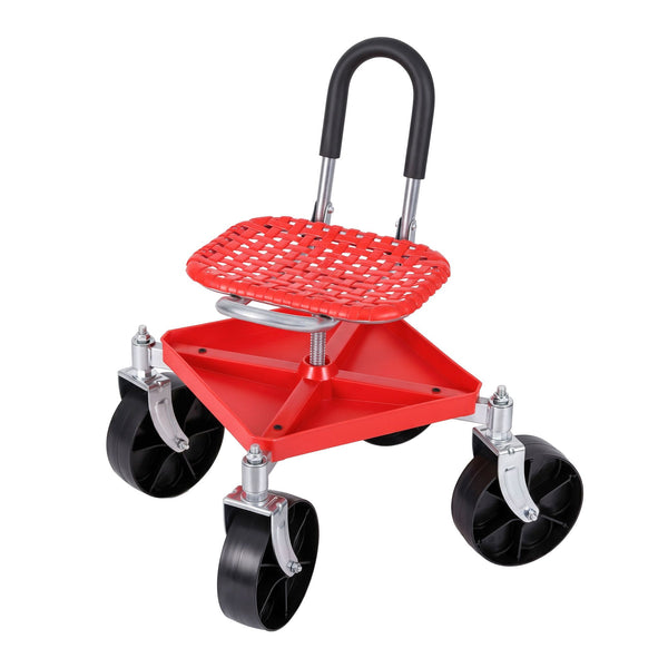 Gardeon Garden Cart Seat Rolling Stool 360 Swivel Height Adjustable Heavy Duty Red Awezingly