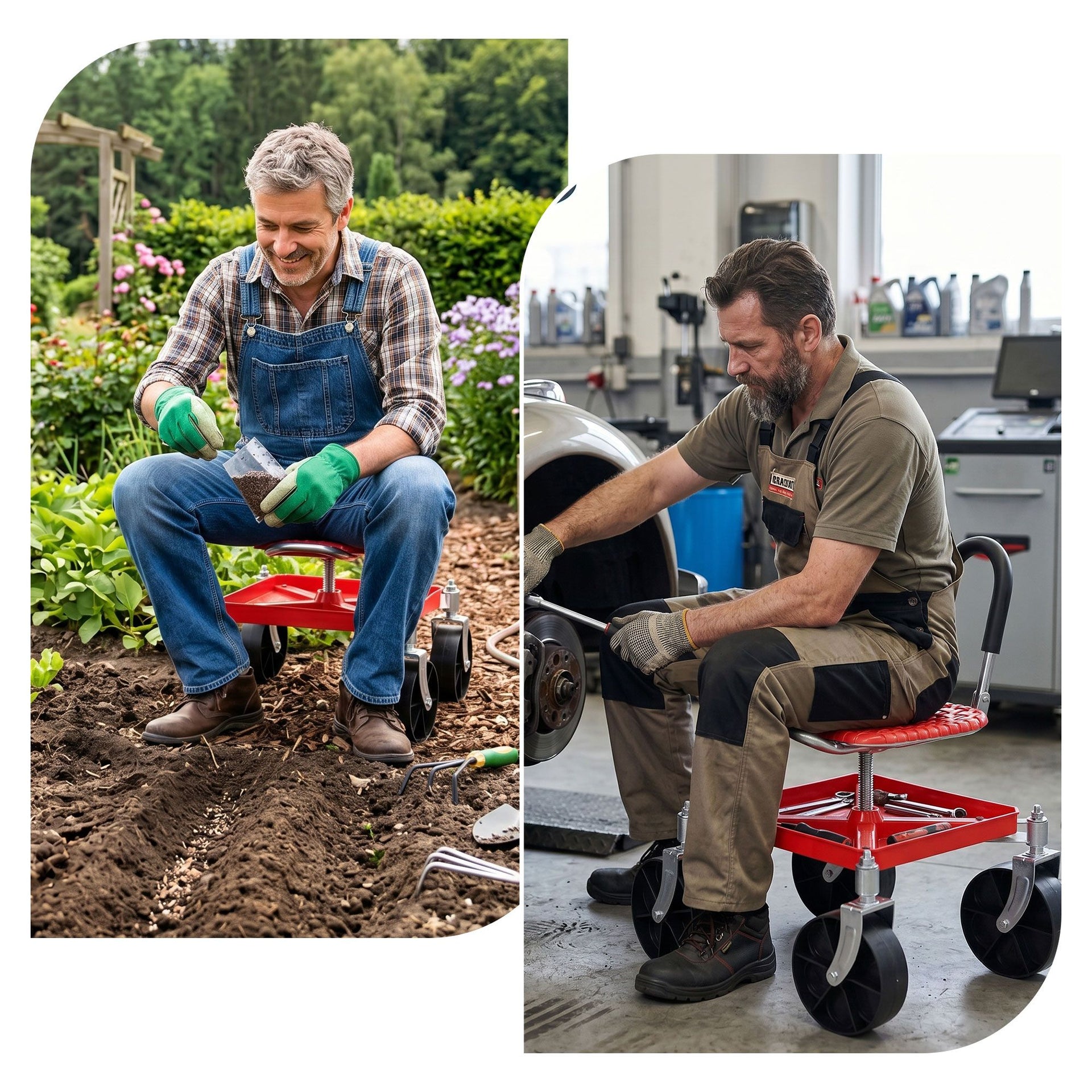 Gardeon Garden Cart Seat Rolling Stool 360 Swivel Height Adjustable Heavy Duty Red Awezingly
