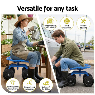 Gardeon Garden Seat 360 Swivel Rolling Adjustable Height Work Scooter Cart Wheels Heavy Duty 150kg