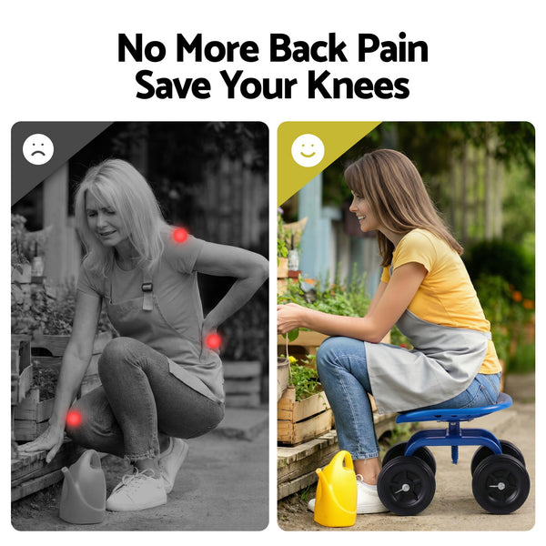 Gardeon Garden Seat 360 Swivel Rolling Adjustable Height Work Scooter Cart Wheels Heavy Duty 150kg Awezingly