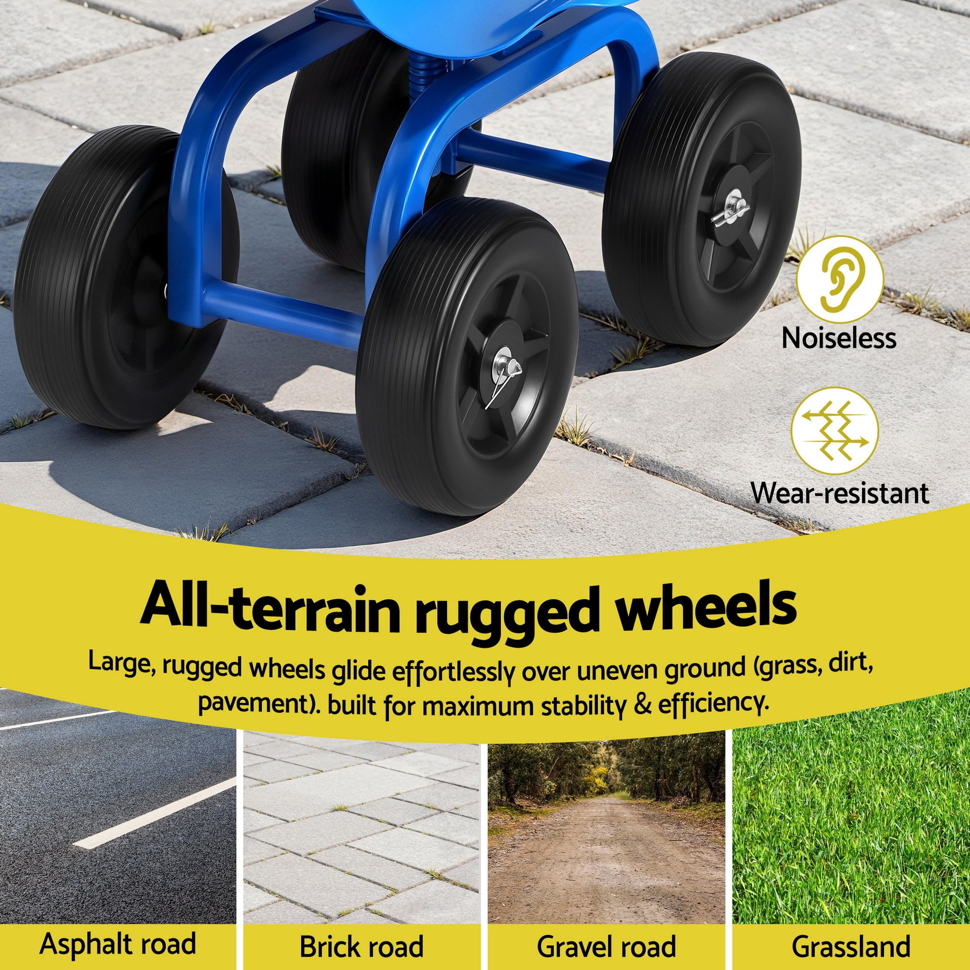 Gardeon Garden Seat 360 Swivel Rolling Adjustable Height Work Scooter Cart Wheels Heavy Duty 150kg Awezingly